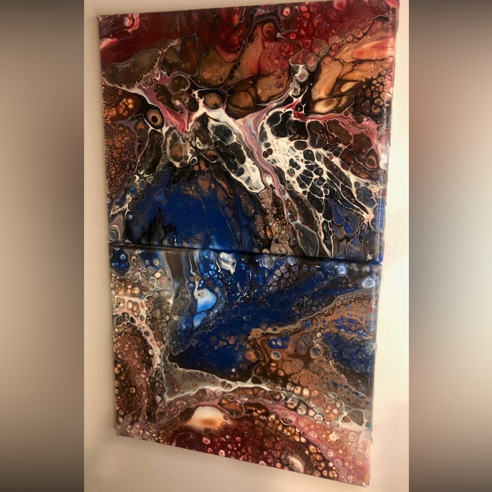 Two Handmade 8x10 Acrylic Pour Swipe Paintings! Must see this!